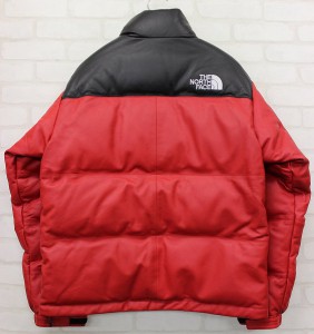 17AW Supreme × The North Face Leather Nuptse Jacket シュプリーム ノースフェイス レザーヌプシダウンジャケット赤3