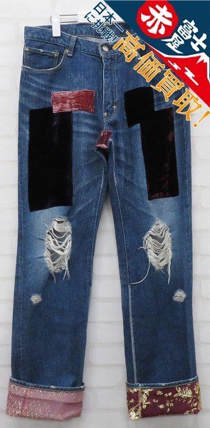 ベロアパッチワークデニムパンツ